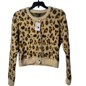 Forever 21 Cream and Brown Leopard Cardigan